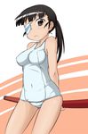  black_hair brown_eyes eyepatch long_hair one-piece_swimsuit ponytail sakamoto_mio school_swimsuit solo strike_witches swimsuit sword takanaga_kouhei weapon white_school_swimsuit white_swimsuit world_witches_series 