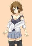  bad_id bad_pixiv_id brown_eyes brown_hair fujiwara_gacho hirasawa_yui k-on! off_shoulder open_clothes open_shirt pantyhose pantyhose_pull school_uniform shirt short_hair solo strap_slip undershirt 