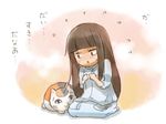  black_hair blush cat chibi crossover fidgeting kimi_ni_todoke kuronuma_sawako long_hair natsume_yuujinchou nyanko shirotaka_(shirotaka) sweat translated 