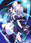  blue_eyes braid izayoi_sakuya knife lowres maid maid_headdress md5_mismatch sanom short_hair silver_hair solo touhou twin_braids 