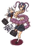  antennae black_hair borrowed_character insect_girl monster_girl multiple_girls original school_uniform short_hair tagane yellow_eyes 