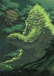  bad_pixiv_id chomoran dragon fantasy forest gouache_(medium) green highres island_turtle nature no_humans original scenery traditional_media turtle 