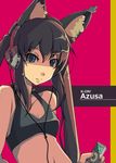  animal_ears bikini_top black_eyes black_hair cable_divider character_name colorized digital_media_player dog_ears flat_chest headphones ipod k-on! long_hair looking_at_viewer moriya nakano_azusa simple_background smile solo twintails 