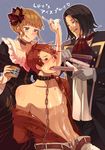  2boys :q aqua_eyes beatrice black_hair brown_eyes chain collar facial_hair food hanokage ice_cream monocle multiple_boys mustache popsicle red_hair ronove sexually_suggestive short_hair suggestive_fluid tongue tongue_out umineko_no_naku_koro_ni unbuttoned ushiromiya_battler yogurt 