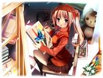  art_brush blush bug butterfly candy chair drawing food insect lollipop md5_mismatch original paintbrush palette red_eyes red_hair shino_(eefy) sitting sketchpad solo stuffed_animal stuffed_toy twintails 