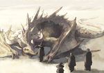  2girls bad_id bad_pixiv_id black_hair blonde_hair cloak commentary_request desert dragon hat multiple_boys multiple_girls pixiv_fantasia pixiv_fantasia_1 sand tsukuba_masahiro white_hair wizard 