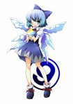  1girl blue_eyes blue_hair bow cirno hermmy ice one_eye_closed pee peeing shaved_ice short_hair solo touhou wings yellow_snow 