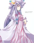  absurdres bow colored_eyelashes eyelashes hat highres long_hair patchouli_knowledge pink_bow purple_eyes purple_hair shingo_(missing_link) solo touhou 