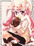  food hat kneehighs long_hair mittens original pink_hair purple_eyes skirt socks solo suzuki_hanako sweater sweet_potato winter_clothes 