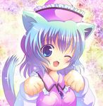  animal_ears bad_id bad_pixiv_id blue_hair cat_ears hat merlin_prismriver nibii_(panda) one_eye_closed paw_pose solo tail touhou 