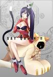  bad_id bad_pixiv_id black_hair blazblue braid breasts cleavage glasses lao_jiu large_breasts legs litchi_faye_ling long_hair multiple_girls panda shuiyituzi smile tail tan taokaka 