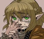  bad_id bad_pixiv_id blonde_hair crying crying_with_eyes_open face green_eyes half_updo hands kirusu mizuhashi_parsee pointy_ears sad short_hair solo tears teeth touhou 