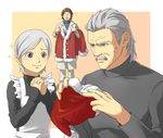  2boys bad_id bad_pixiv_id christmas hal_emmerich hinoe_(dd_works) maid metal_gear_(series) metal_gear_solid metal_gear_solid_4 multiple_boys old_snake santa_costume silver_hair sunny_gurlukovich 