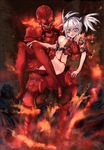  bad_id bad_pixiv_id breasts carrying fire medium_breasts original power_armor sigama silver_hair teeth thighhighs twintails 