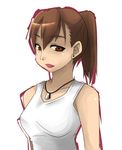  brown_eyes brown_hair dog_tags earrings jewelry kusanabe_mari masashi_(msm510) necklace ponytail sleeveless solo tank_top tokyo_magnitude_8.0 