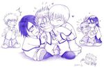  abarai_renji arrancar bleach blush chibi espada heart hug ichimaru_gin kuchiki_byakuya kurosaki_ichigo monochrome multiple_boys ulquiorra_cifer violet_hydra 