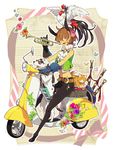  animal_ears bagpipes belt beltskirt bird bow brooch brown_hair bug butterfly cat chicken dalmatian dog ebira flower folklore frills gathers glasses gloves ground_vehicle hooves insect instrument jewelry keyboard_(instrument) keychain motor_vehicle neck_ruff original pink_eyes plant pose rooster scooter short_hair smile solo tambourine town_musicians_of_bremen trumpet vespa vest vines 