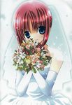  blue_eyes bouquet bride da_capo da_capo_i dress elbow_gloves flower gloves koge_donbo red_hair shirakawa_kotori solo wedding_dress 
