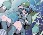  :p backpack bag blue_eyes blue_hair blush breasts hair_bobbles hair_ornament hat kawashiro_nitori key legs medium_breasts missile pepsi pepsi_ice_cucumber salute short_hair solo tongue tongue_out touhou twintails two_side_up underwater uousa-ou 