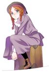  anne_of_green_gables anne_shirley blue_eyes blush braid brown_hair dress hat luggage mattaku_mousuke sitting solo twin_braids 