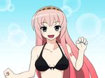  animated animated_gif bikini blue_eyes blue_nails bouncing_breasts breasts cleavage front-tie_top girly_running long_hair mameshiba medium_breasts megurine_luka nail_polish pink_hair running smile solo swimsuit vocaloid 