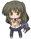  :&lt; black_hair blush_stickers brown_eyes chibi clannad hikarizaka_private_high_school_uniform ibuki_fuuko kannazuki_yukito long_hair pantyhose school_uniform solo starfish 