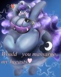 &lt;3 abstract_background anthro arms_above_head big_breasts blue_eyes blue_fur blue_hair blush braffy breasts clothing cutie_mark digital_media_(artwork) equine female friendship_is_magic fur hair hooves horn long_hair looking_at_viewer mammal my_little_pony navel obese overweight princess_luna_(mlp) smile solo unicorn 