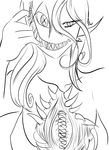  2015 big_breasts black_and_white breasts changeling clothed clothing creepy female galladexd hair line_art long_hair looking_at_viewer monochrome nightmare_fuel open_mouth plain_background rageangel shadowmon smile teeth this_isnt_even_my_final_form what what_has_science_done where_is_your_god_now white_background why 