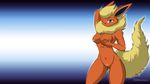  2015 abstract_background anthro black_nose blue_eyes blush breasts butt clitoris eeveelution eyelashes female flareon fur hair looking_at_viewer mammal nintendo nipples nude pok&eacute;mon pubes pussy shadow smile solo video_games wallpaper yiffmasters 