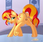  2015 animal_genitalia anus butt clitoris cutie_mark digital_media_(artwork) dock equestria_girls equine equine_pussy female feral hair hi_res horn looking_at_viewer mammal my_little_pony open_mouth puffy_anus pussy rainbow raised_leg raised_tail ratofdrawn solo sunset_shimmer_(eg) tongue tongue_out two_tone_hair underhoof unicorn urine watersports 