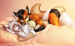  2015 anthro bed black_hair brown_hair canine couple cress dagger_leonelli duo fox girly hair licking long_hair long_tail lying male mammal markings masahiro one_eye_closed socks_(marking) tartii tongue tongue_out two_tone_hair white_hair 