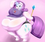  2015 anthro anthrofied big_breasts braffy breasts clothing digital_media_(artwork) equine eyeshadow female friendship_is_magic glowing hair hi_res holding horn levitation magic makeup mammal morbidly_obese my_little_pony overweight plain_background rarity_(mlp) solo standing torn_clothing unicorn white_skin 