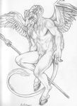  2015 anthro claws feathers gargoyle hooves horn looking_at_viewer male markings nude polearm rukis sketch solo spear weapon wings 