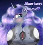  &lt;3 &lt;3_eyes bedroom_eyes blue_eyes blue_fur blue_hair blush braffy clitoris cutie_mark digital_media_(artwork) english_text equine female friendship_is_magic fur hair horn long_hair looking_at_viewer looking_back mammal my_little_pony overweight presenting princess_luna_(mlp) pussy raised_tail rear_view smile solo text unicorn 