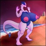  2015 anthro areola beach big_breasts breasts erect_nipples female huge_breasts kaijumi lugia nintendo nipples nude pok&eacute;mon pussy seaside solo video_games wyntersun 