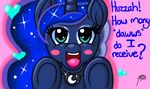  &lt;3 2014 blue_eyes blush chibi clothed clothing cute dialogue english_text equine female feral friendship_is_magic fur galladexd hair horn horse long_hair looking_at_viewer mammal moon multicolored_hair my_little_pony night open_mouth plain_background pony princess princess_luna_(mlp) royalty smile star text tongue winged_unicorn wings 