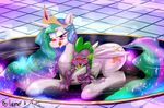 2015 bath blush bylisboa dragon duo equine female feral friendship_is_magic grope horn horse male mammal my_little_pony princess_celestia_(mlp) semi_incest smile spike_(mlp) water winged_unicorn wings 