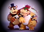  2015 3d animatronic anthro bear bigger_version_at_the_source bowser claws duo five_nights_at_freddy&#039;s freddy_(fnaf) hat koopa machine male mammal mario_bros mechanical mic nintendo overweight plain_background robot scalie smashingrenders video_games 