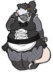  2014 absurd_res anthro breasts clothing digital_media_(artwork) embarrassed female french_maid hi_res looking_at_viewer maid maid_uniform mammal marsupial obese opossum overweight rakko solo standing 
