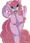 anthro big_breasts blue_eyes breasts cartoon cutie_mark equine female friendship_is_magic fur hair horse long_hair looking_at_viewer mammal my_little_pony nipples nude open_mouth penlink pink_fur pink_hair pinkie_pie_(mlp) plain_background pony pussy solo standing 
