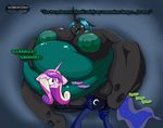  2015 absurd_res anthro anthrofied areola big_breasts breasts butt cartoon changeling cutie_mark da_goddamn_batguy dialogue english_text equine fangs fart female friendship_is_magic group hair half-closed_eyes hi_res horn huge_breasts hyper hyper_belly insertion long_hair mammal morbidly_obese multicolored_hair my_little_pony navel_vore nipples nude open_mouth overweight penetration princess_cadance_(mlp) princess_luna_(mlp) pussy queen_chrysalis_(mlp) text unicorn vore 