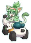  back bear butt cat ear_tuft eyewear feline female fur glasses green_eyes green_hair hair hair_band looking mammal midori open_mouth panda solo tuft whiskers 