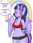  2014 anthro anthrofied basketgardevoir blush bra breasts cartoon cleavage clothed clothing cutie_mark equine female friendship_is_magic glowing hair horn magic mammal my_little_pony navel purple_eyes purple_hair rainbow shorts solo twilight_sparkle_(mlp) underwear wide_hips winged_unicorn wings 