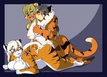  blonde_hair breasts brother_and_sister cainesart chubby cum dickgirl feline female fur grey_hair group group_sex hair hi_res incest intersex male mammal mother_and_daughter nipples orange_fur red_eyes sex sibling stripes threesome tiger train_position white_fur white_hair 