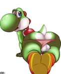  all_fours anthro backsack balls big_butt butt clothing crazedg looking_back male mario_bros nintendo panties panties_aside penis scalie shoes solo thick_thighs underwear video_games yoshi 
