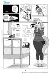  2015 angel_(mlp) anthro anthrofied bandage bed black_and_white cat clothing comic dialogue dragon duo english_text feline female first_person_view fluttershy_(mlp) friendship_is_magic hair lagomorph lying male mammal monochrome mouse my_little_pony necktie pia-sama pillow rabbit rodent sandals spike_(mlp) text 