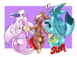  anthro big_breasts bikini blush breasts bulge butt clothing eeveelution espeon female glaceon humanoid hyper long_ears looking_at_viewer lopunny male mammal nintendo pok&eacute;mon shocked slap smile straight swimsuit timothy_vladislaus video_games 