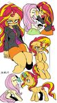  2014 blonde_hair blue_eyes blush cartoon clothing cutie_mark equestria_girls equine female fluttershy_(eg) fluttershy_(mlp) friendship_is_magic glowing hair handkerchief horn human levitation magic mammal my_little_pony nekubi pink_hair red_hair sunset_shimmer_(eg) two_tone_hair unicorn wipe 