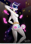  2015 anthro anthrofied belt blue_eyes bracelet breasts building cartoon city costume digital_media_(artwork) equine female friendship_is_magic gem glowing hair horn jewelry levitation magic mammal mask mirror my_little_pony mysticalpha nipples nude pose power_ponies_(mlp) purple_hair pussy rarity_(mlp) solo standing unicorn 