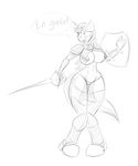  2015 abs anthro anthrofied armor boots breasts cleavage clothed clothing crossgender cutie_mark digital_drawing_(artwork) equine female french friendship_is_magic horn jrvanesbroek mammal my_little_pony navel panties pasties plain_background shield shining_armor_(mlp) sketch solo sword thong unconvincing_armor underwear unicorn weapon white_background 